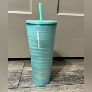 Starbucks Mint Green Swirl Reusable Tumbler with Straw "Seafoam Green Wave"